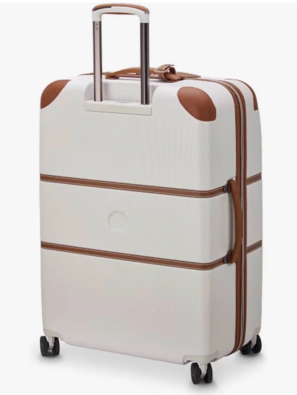 else White Hardside Spinner Luggage with Brown Trim